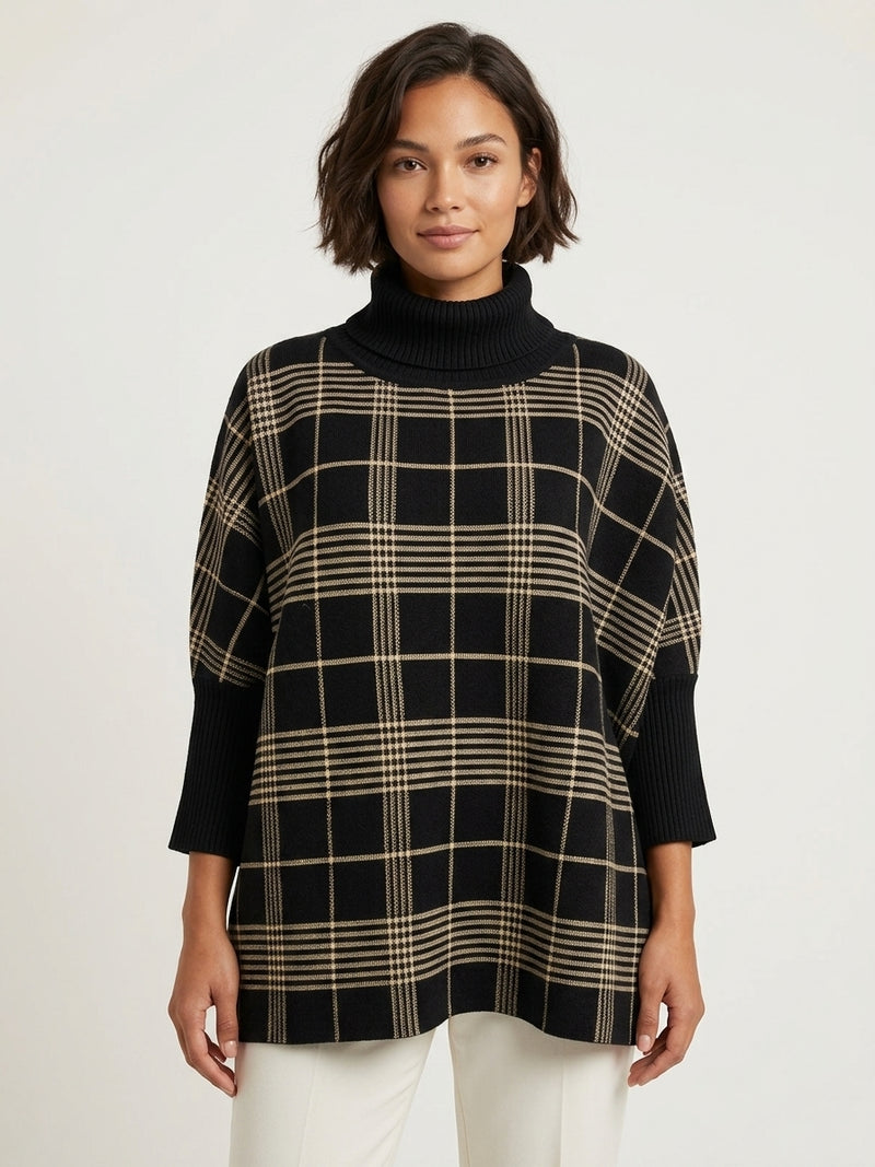 Chic Plaid Turtleneck Knit Top-SHW2208