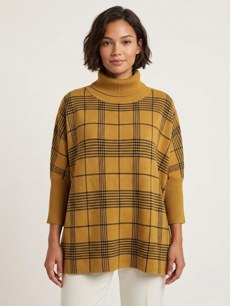 Chic Plaid Turtleneck Knit Top-SHW2208