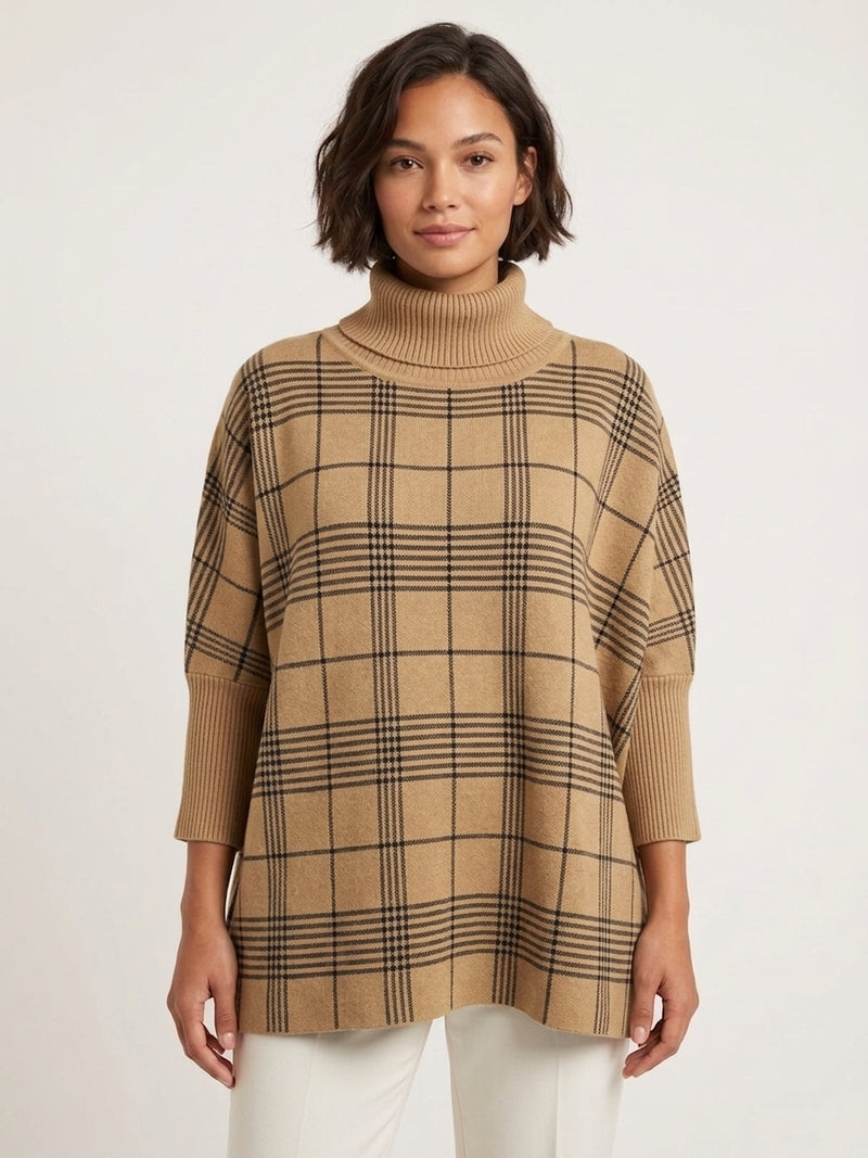 Chic Plaid Turtleneck Knit Top-SHW2208