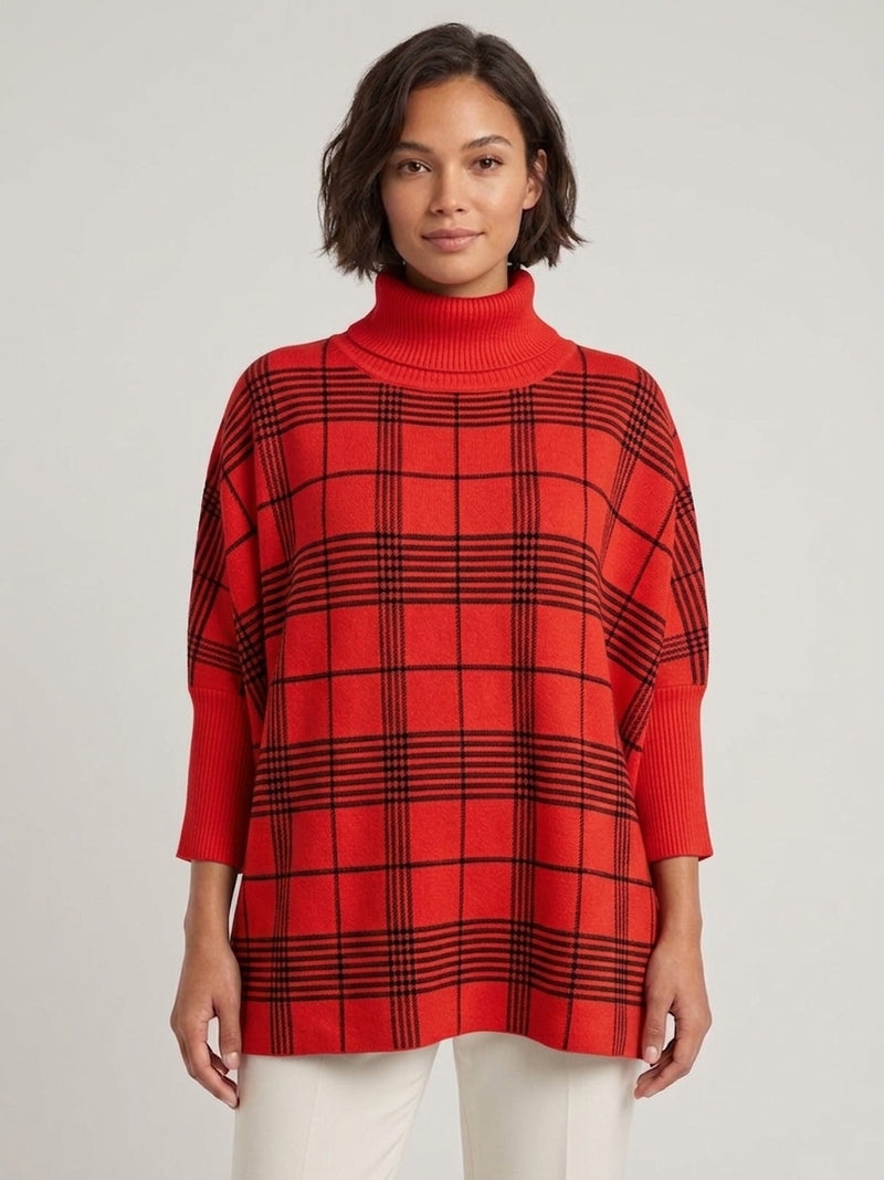 Chic Plaid Turtleneck Knit Top-SHW2208