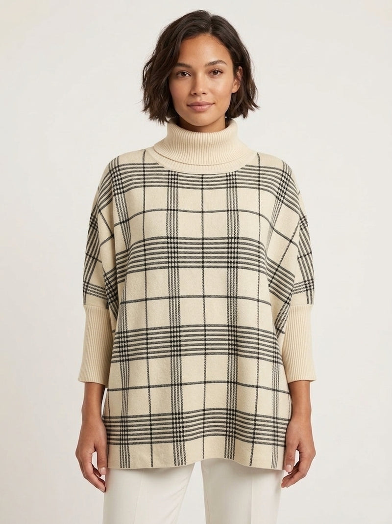 Chic Plaid Turtleneck Knit Top-SHW2208