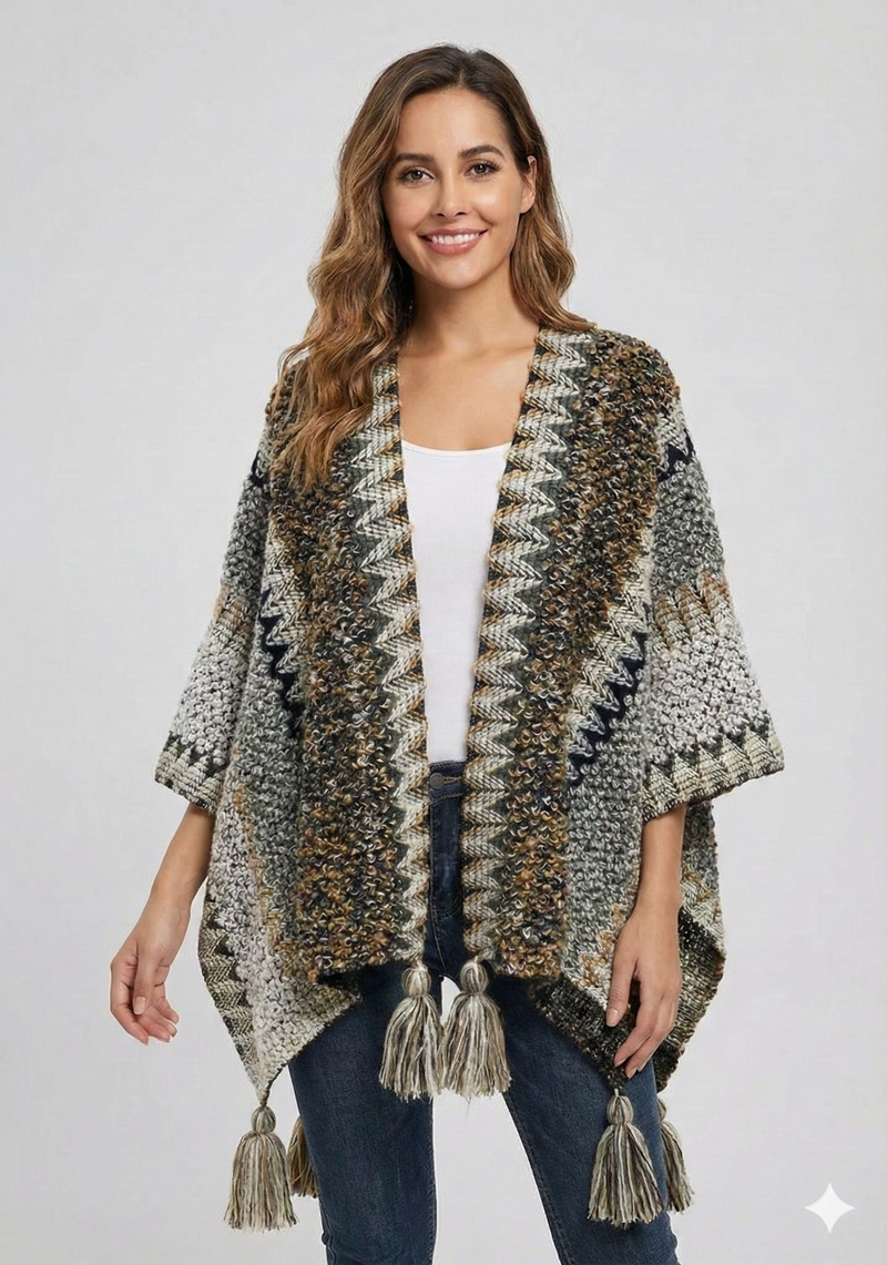 Boho Tassel Knit Shawl Wrap-SHW2209