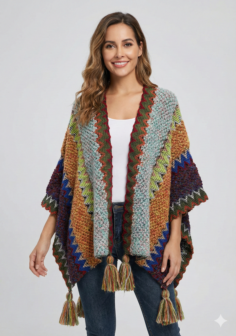 Boho Tassel Knit Shawl Wrap-SHW2209