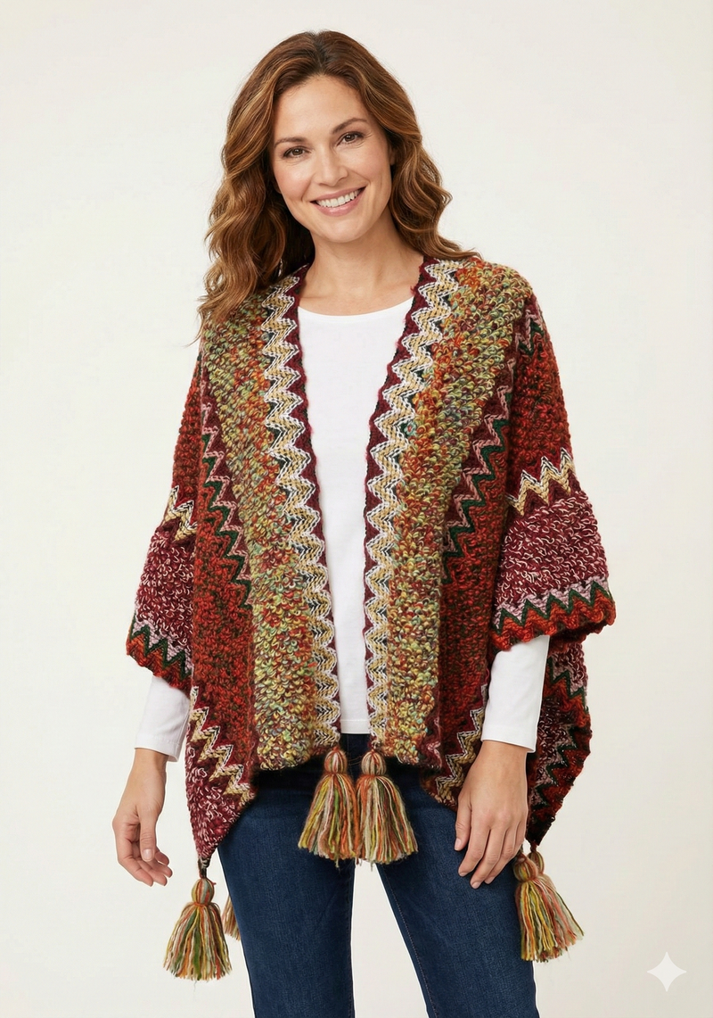 Boho Tassel Knit Shawl Wrap-SHW2209