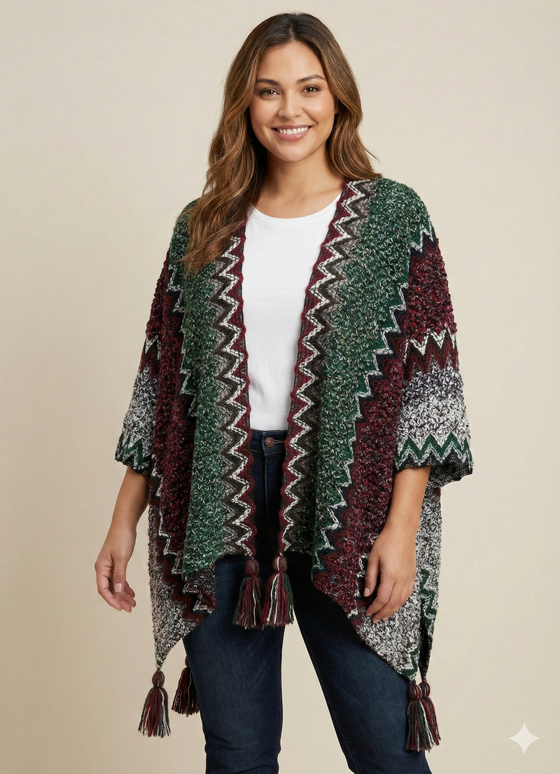 Boho Tassel Knit Shawl Wrap-SHW2209