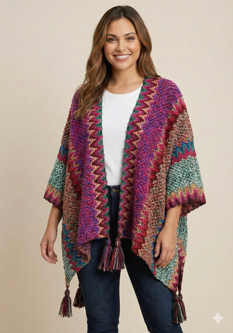 Boho Tassel Knit Shawl Wrap-SHW2209