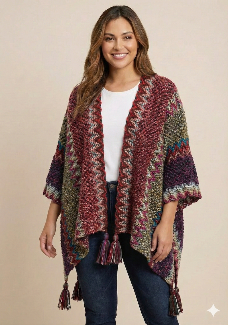 Boho Tassel Knit Shawl Wrap-SHW2209