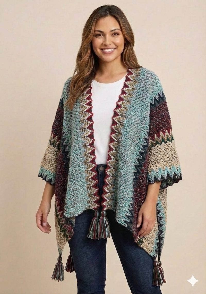 Boho Tassel Knit Shawl Wrap-SHW2209