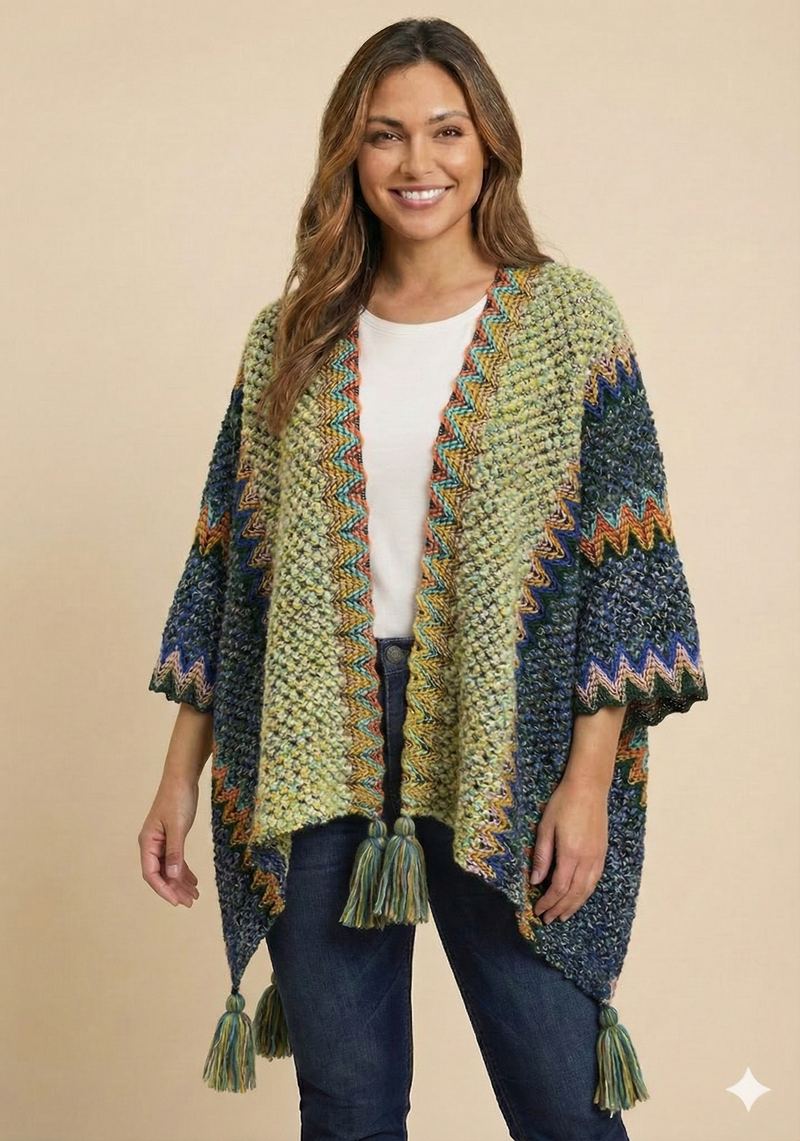 Boho Tassel Knit Shawl Wrap-SHW2209