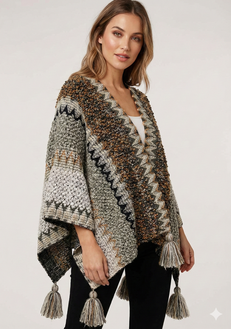 Boho Tassel Knit Shawl Wrap-SHW2209