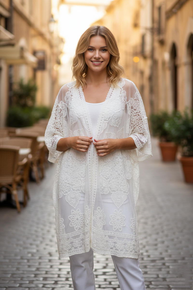 Elegant Sheer Lace Kimono-SHW2305