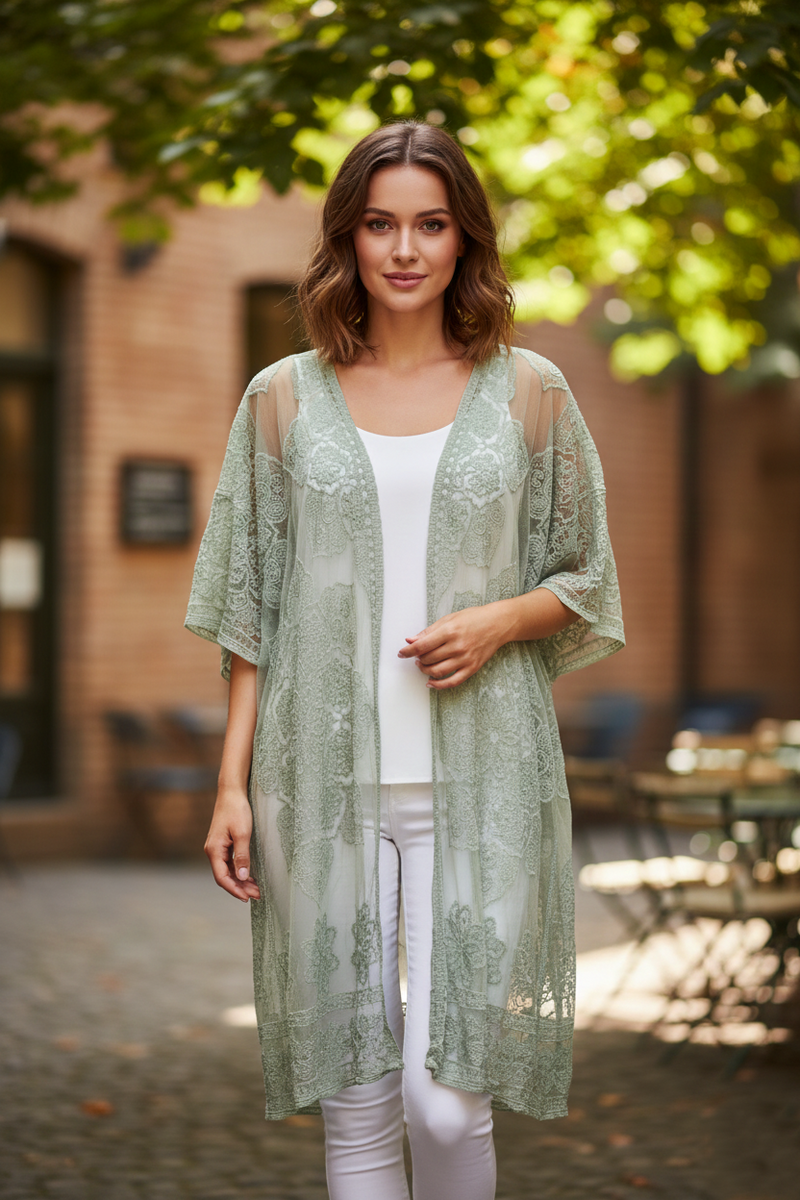 Elegant Sheer Lace Kimono-SHW2305