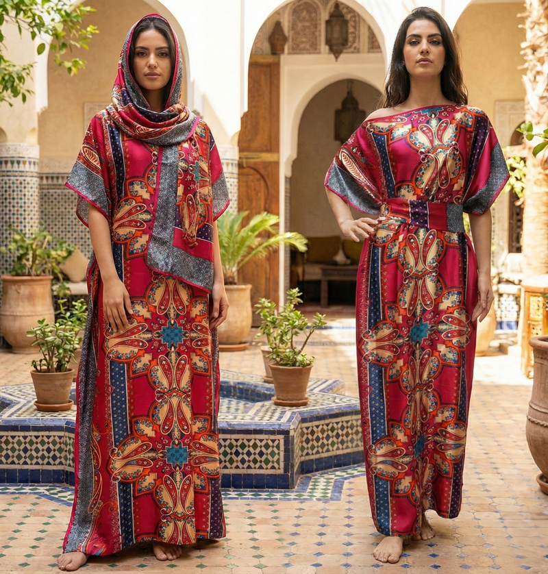 Silk Feel Maxi Kaftan Set-SHW2405