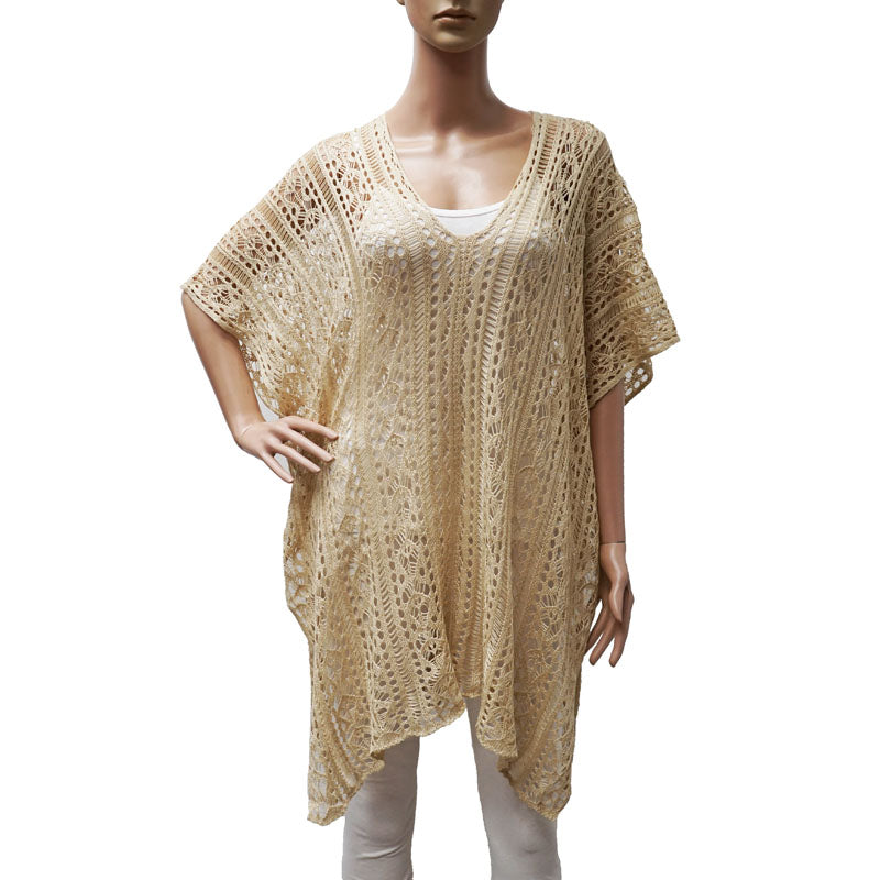 Crochet V-Neck Beach Cover-SHW2415