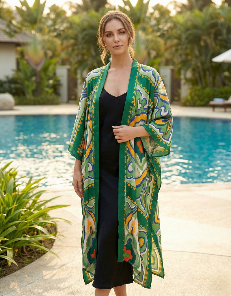 Silk Feel Boho Kimono Cover-SHW2417