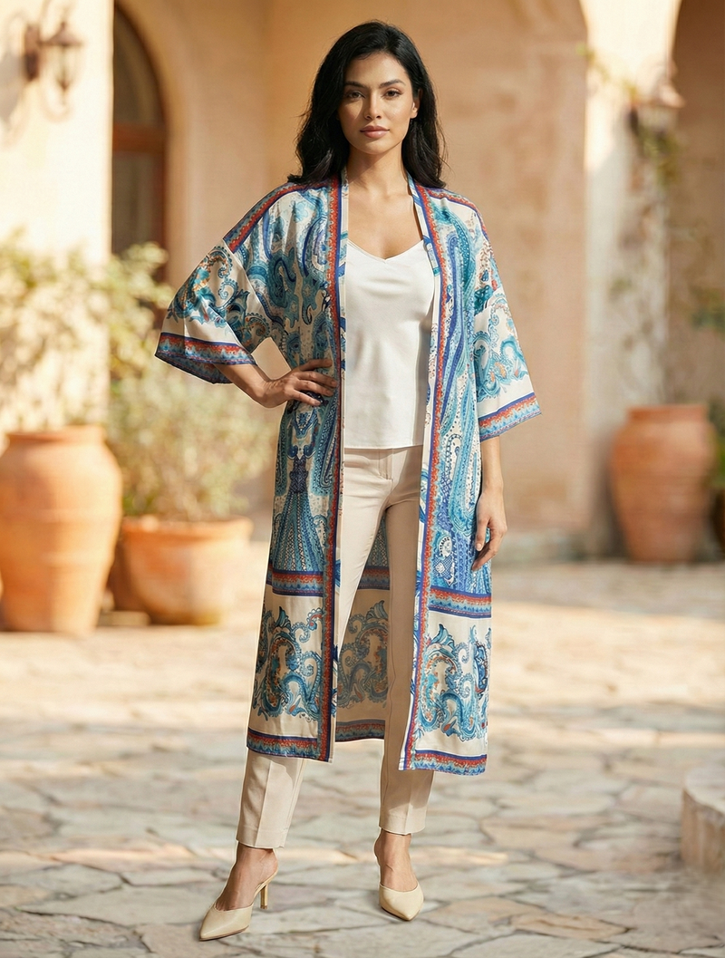Silk Feel Ethnic Kimono-SHW2419