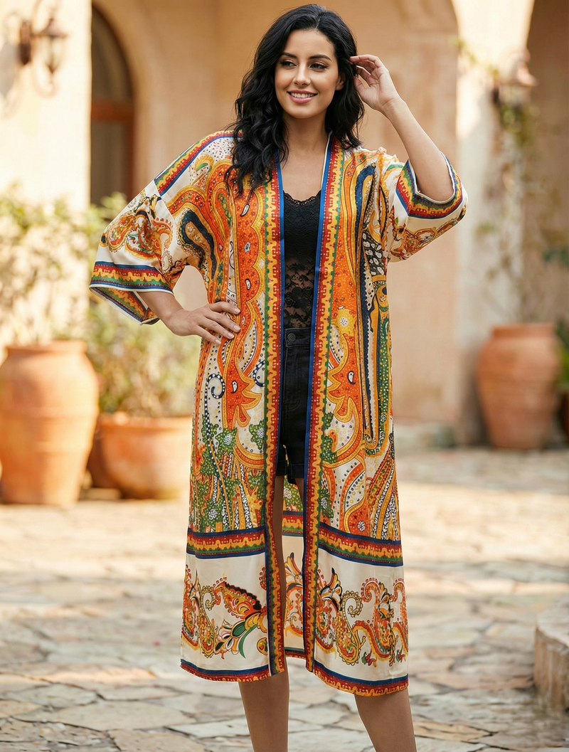 Silk Feel Ethnic Kimono-SHW2419