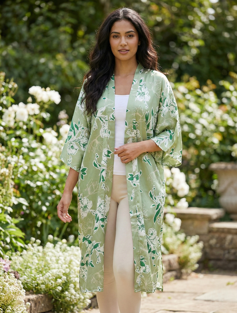 Silk Feel Floral Kimono-SHW2420