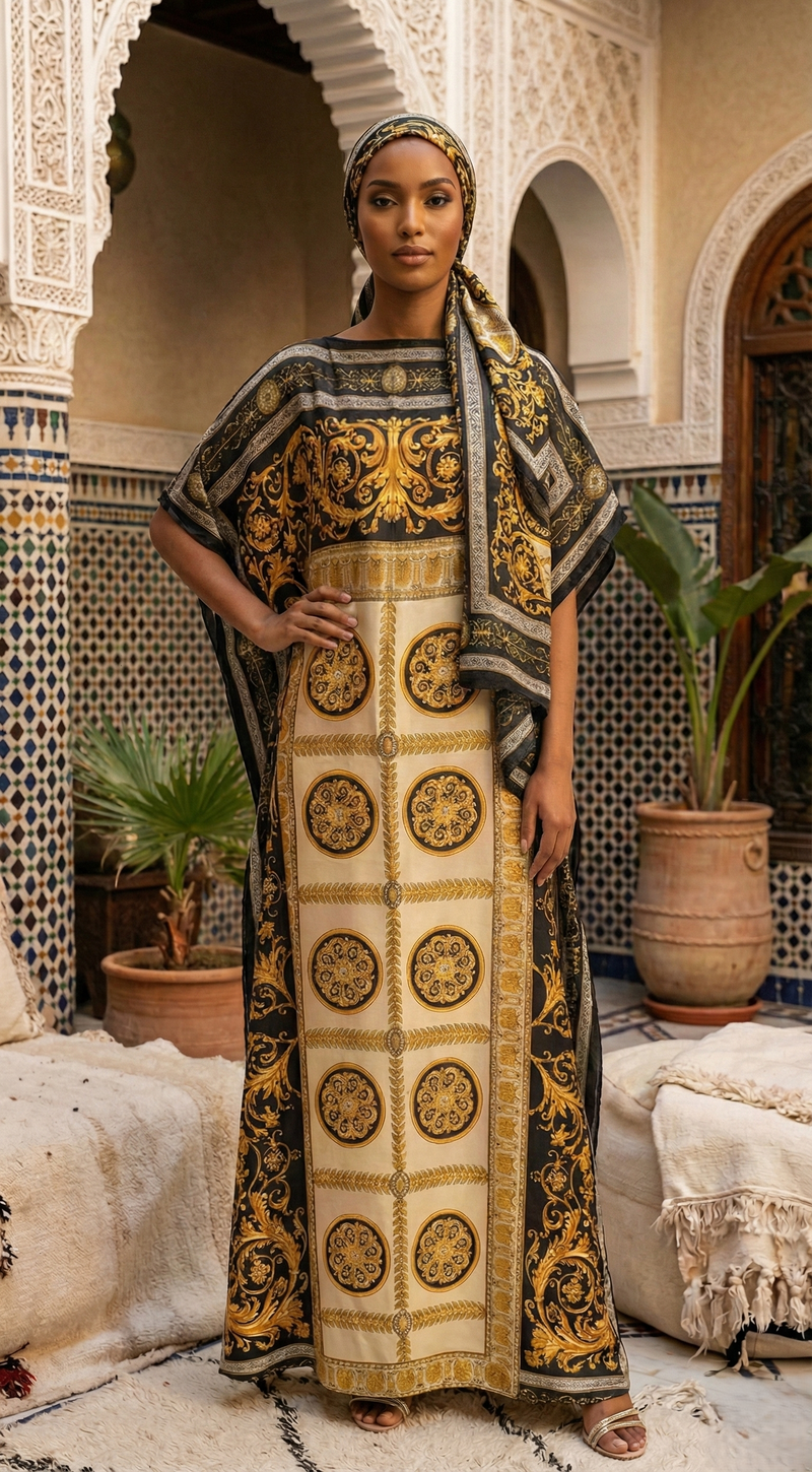 Silk Feel Baroque Kaftan Set-SHW2421