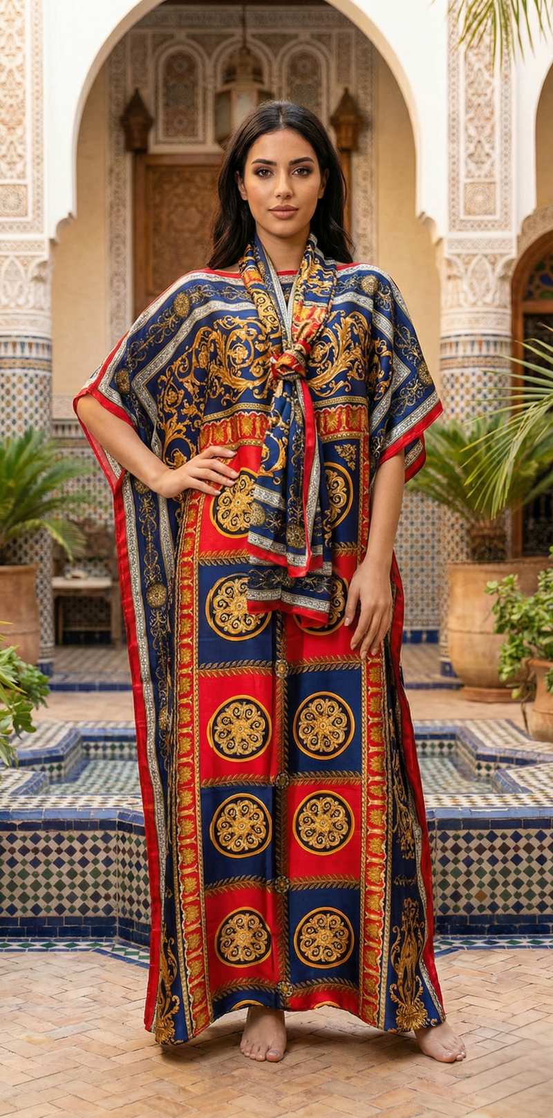 Silk Feel Baroque Kaftan Set-SHW2421