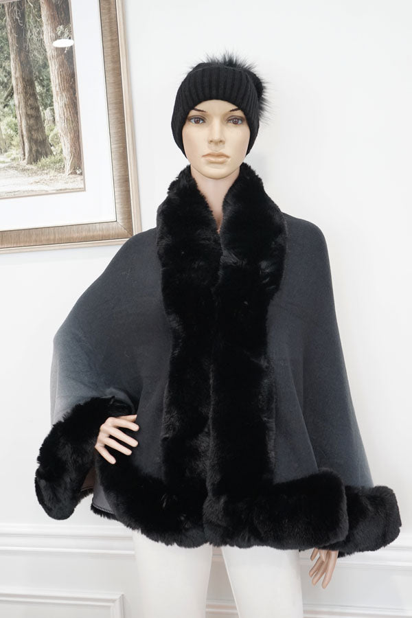 Faux Fur Trimmed Cape-SHW2423