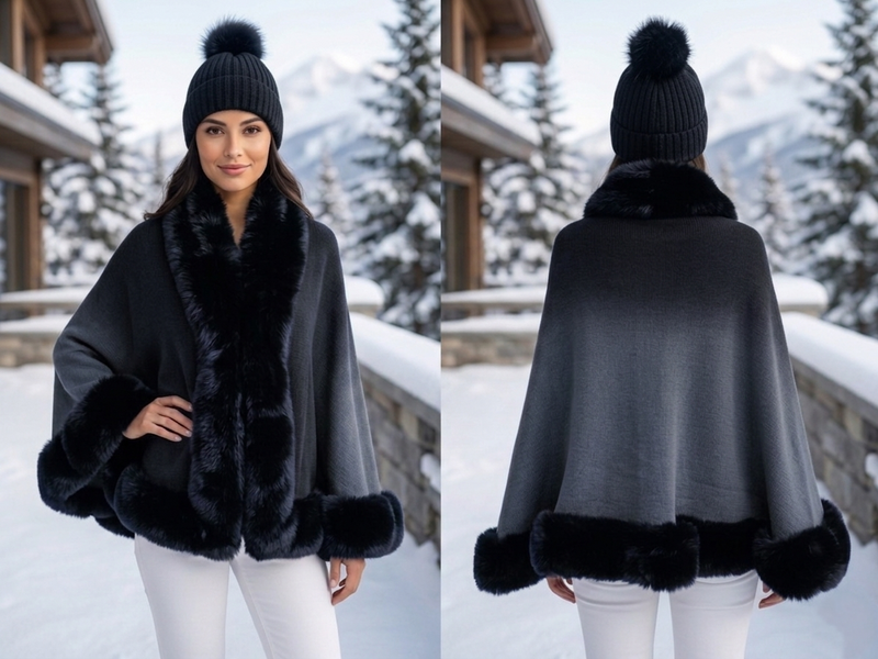 Faux Fur Trimmed Cape-SHW2423