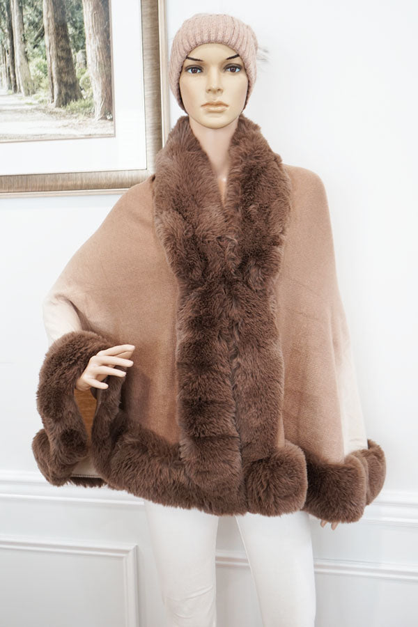 Faux Fur Trimmed Cape-SHW2423