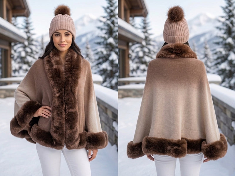 Faux Fur Trimmed Cape-SHW2423