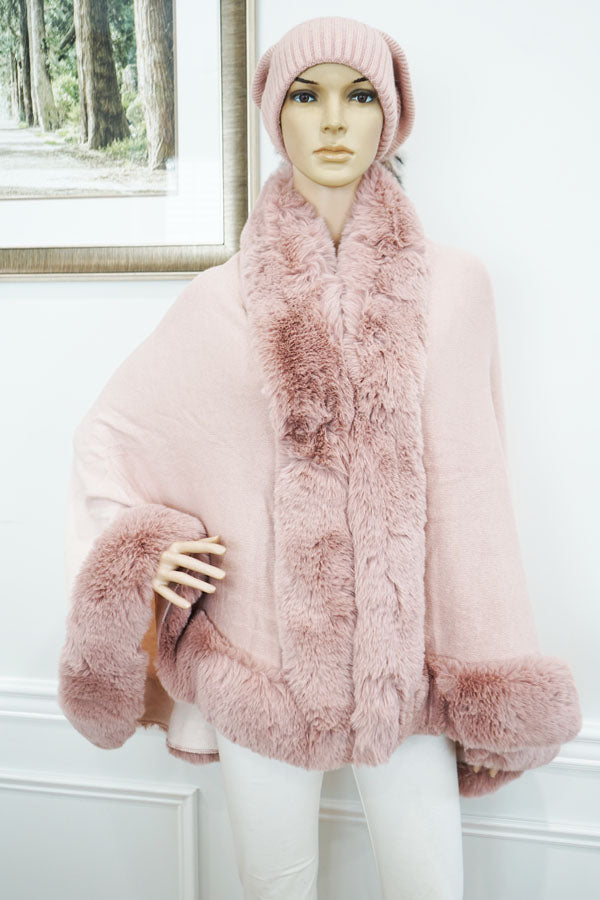 Faux Fur Trimmed Cape-SHW2423