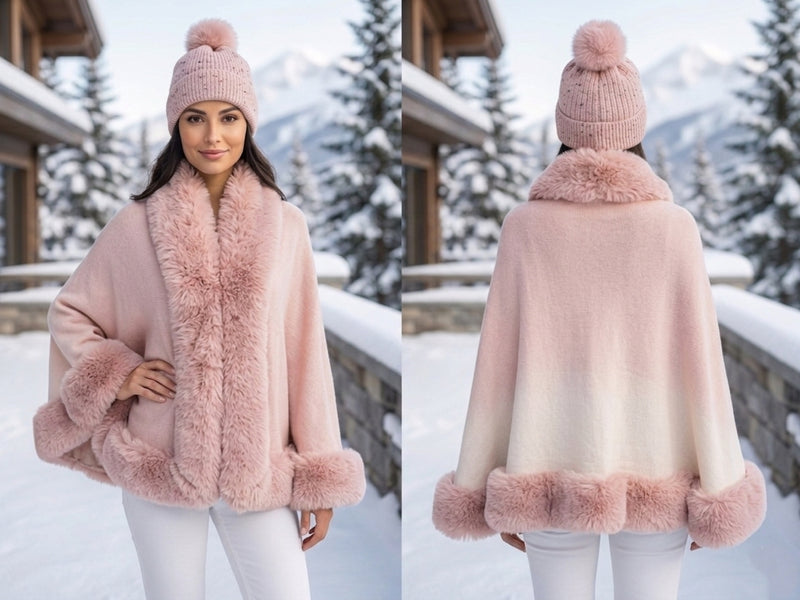 Faux Fur Trimmed Cape-SHW2423