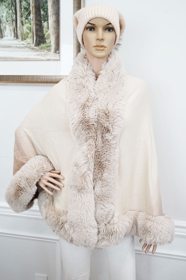 Faux Fur Trimmed Cape-SHW2423