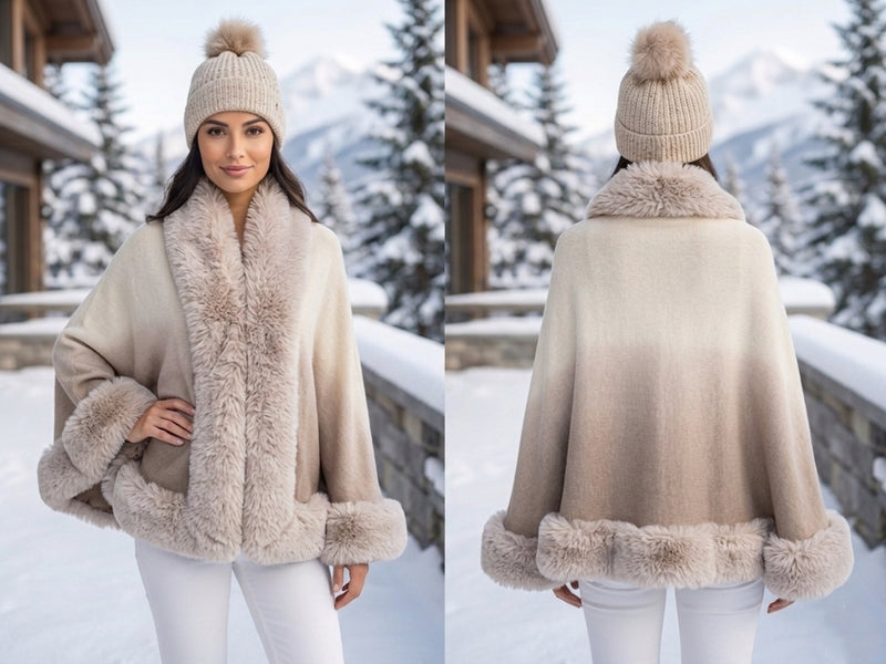 Faux Fur Trimmed Cape-SHW2423