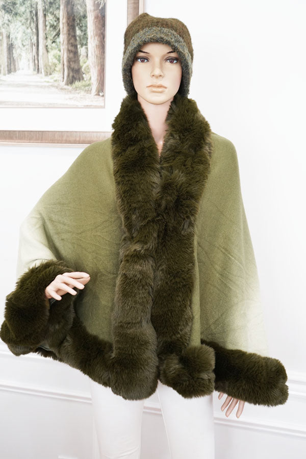 Faux Fur Trimmed Cape-SHW2423