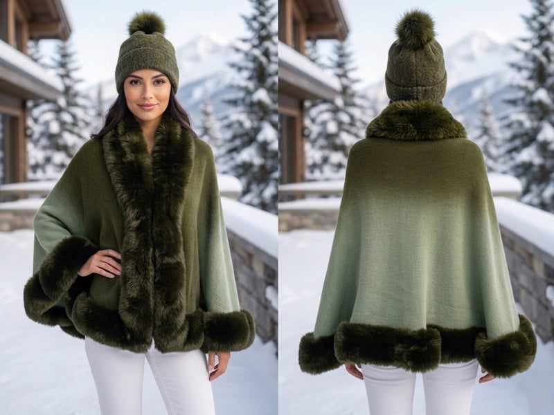 Faux Fur Trimmed Cape-SHW2423