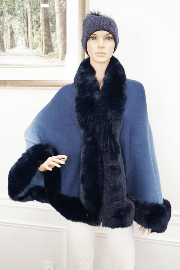 Faux Fur Trimmed Cape-SHW2423