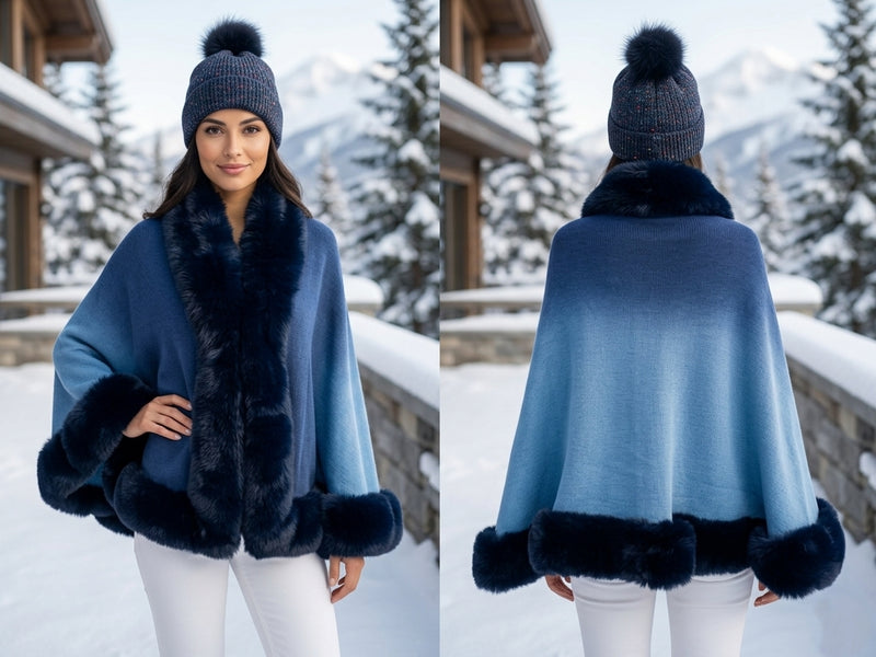 Faux Fur Trimmed Cape-SHW2423