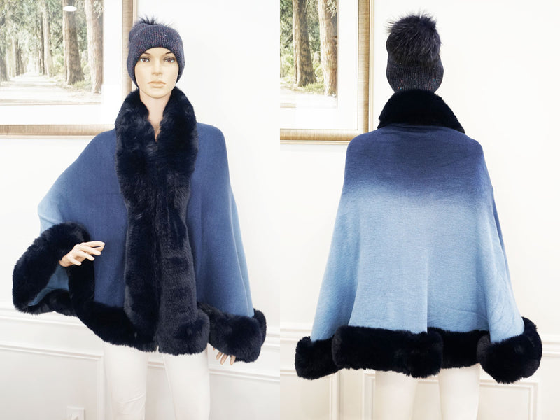 Faux Fur Trimmed Cape-SHW2423
