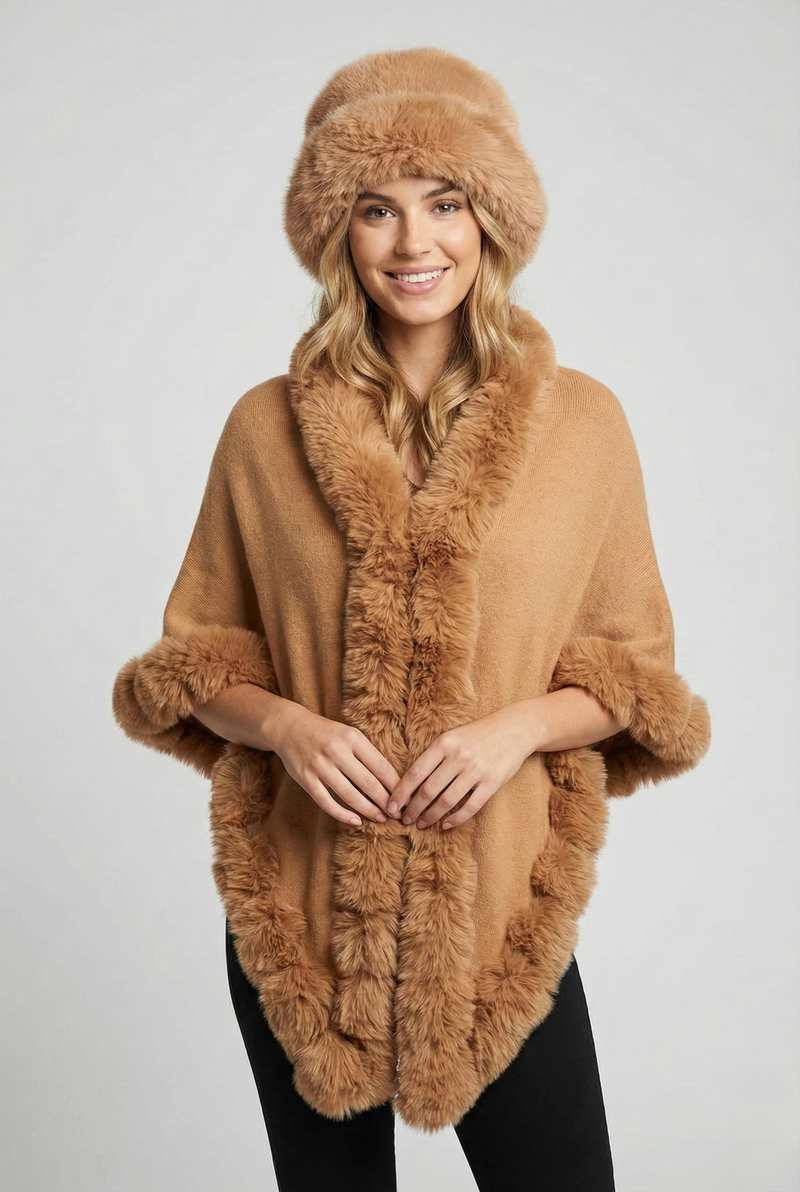 Faux Fur Trim Winter Cape-SHW2425
