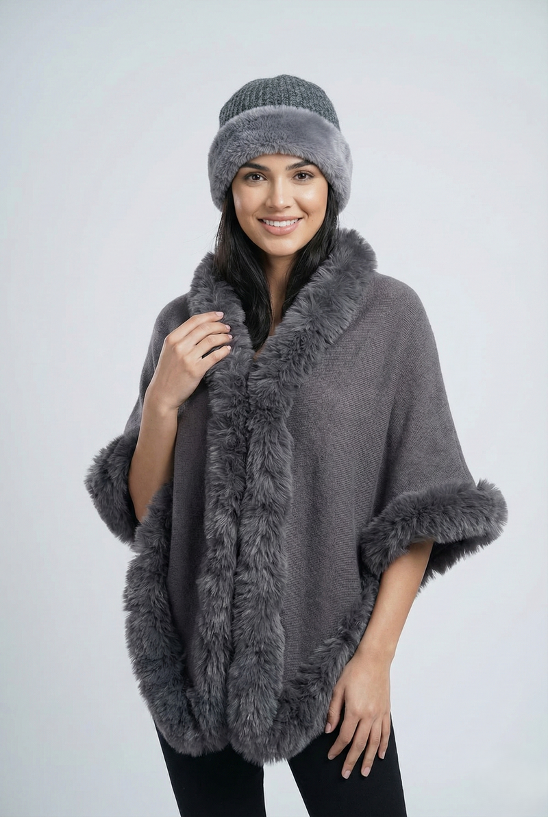 Faux Fur Trim Winter Cape-SHW2425