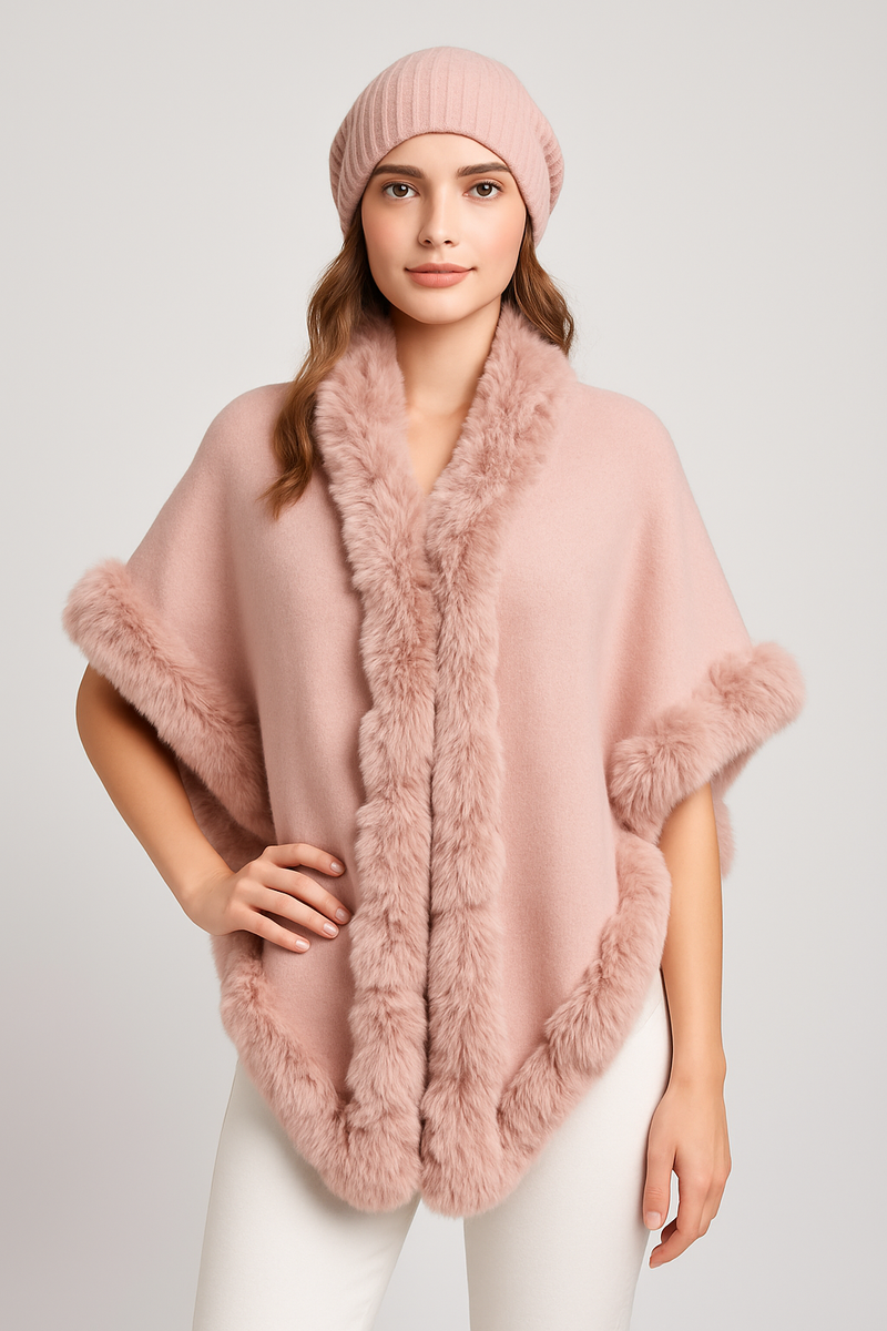 Faux Fur Trim Winter Cape-SHW2425