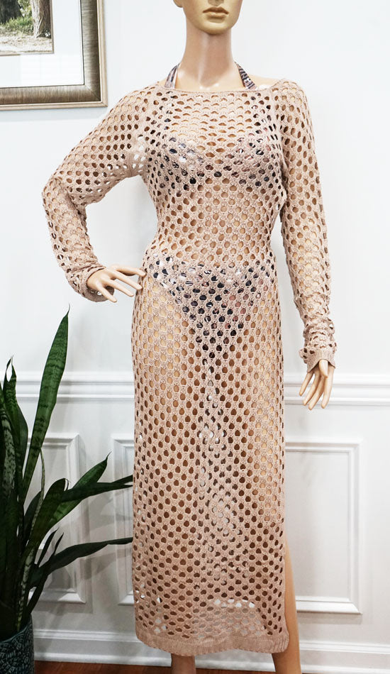 Backless Mesh Beach Dress-SHW2442