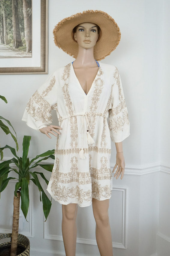 Floral Embroidered Bohemian Mini Dress-SHW2502