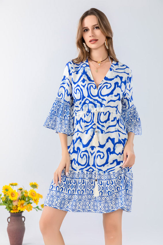 Bohemian Blue Print Dress-SHW2504