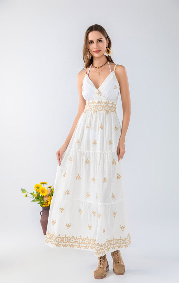 Boho Spaghetti Strap Maxi Dress-SHW2507
