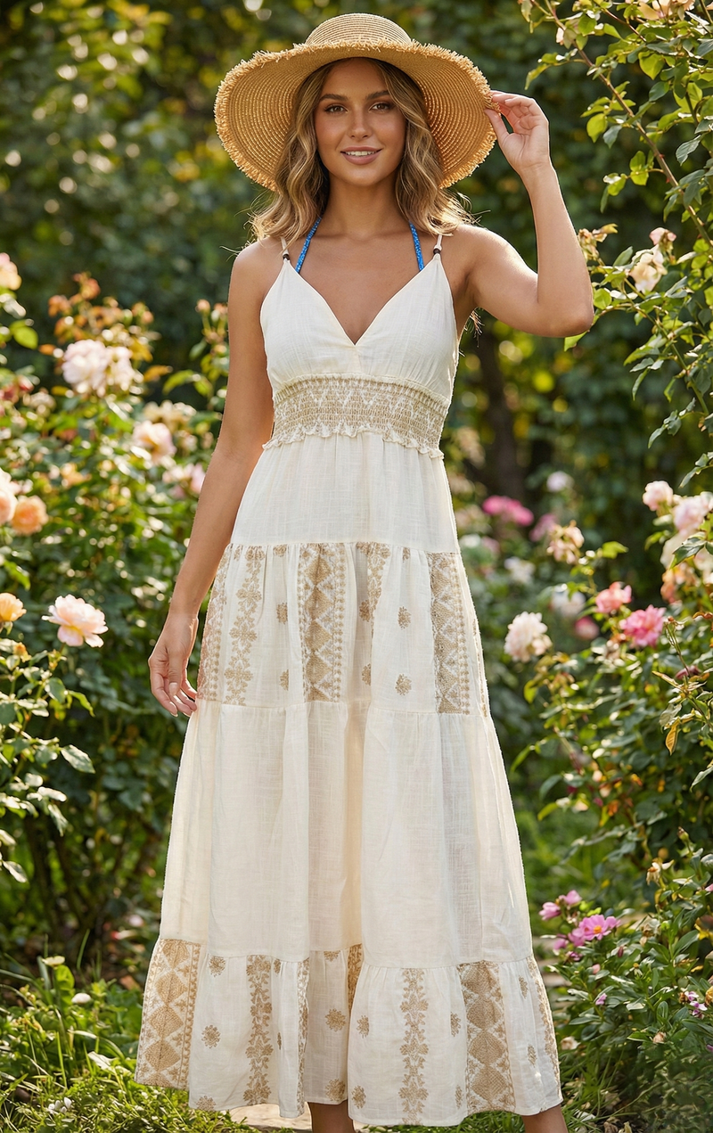 Boho Embroidered Maxi Dress-SHW2509