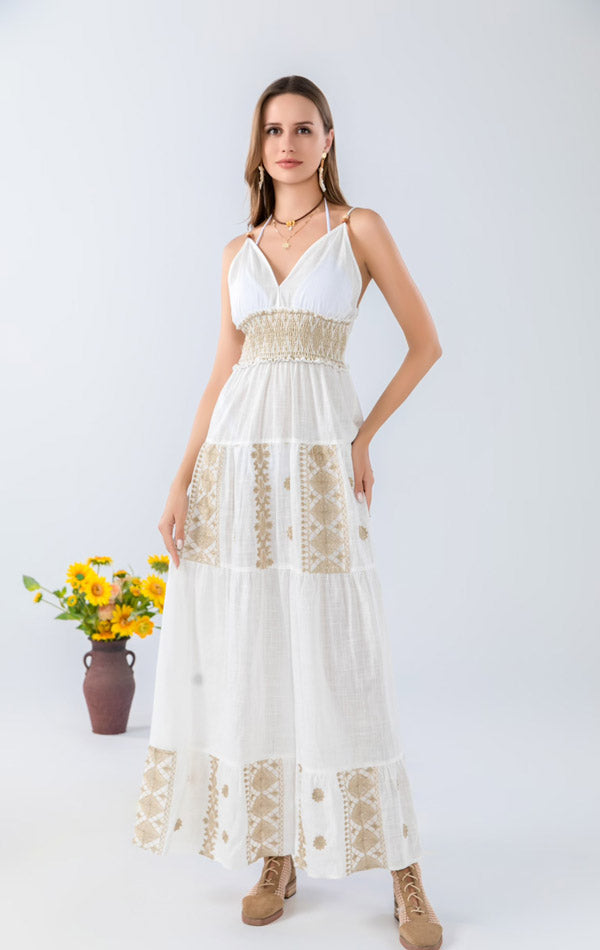 Boho Embroidered Maxi Dress-SHW2509