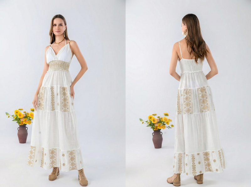Boho Embroidered Maxi Dress-SHW2509