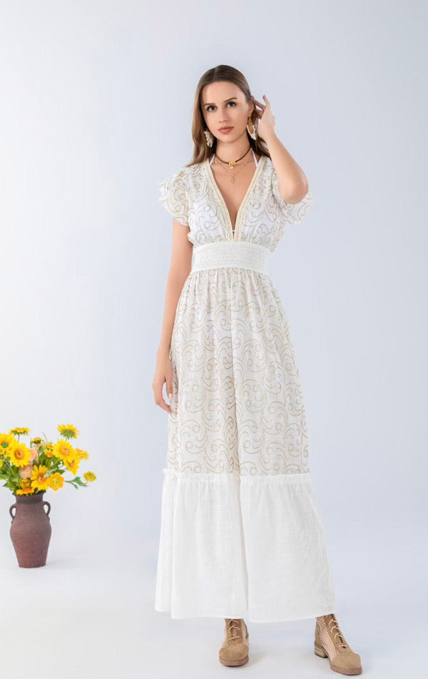 Elegant Embroidered V-Neck Dress-SHW2510