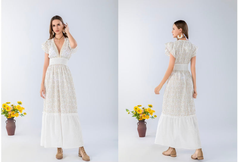 Elegant Embroidered V-Neck Dress-SHW2510