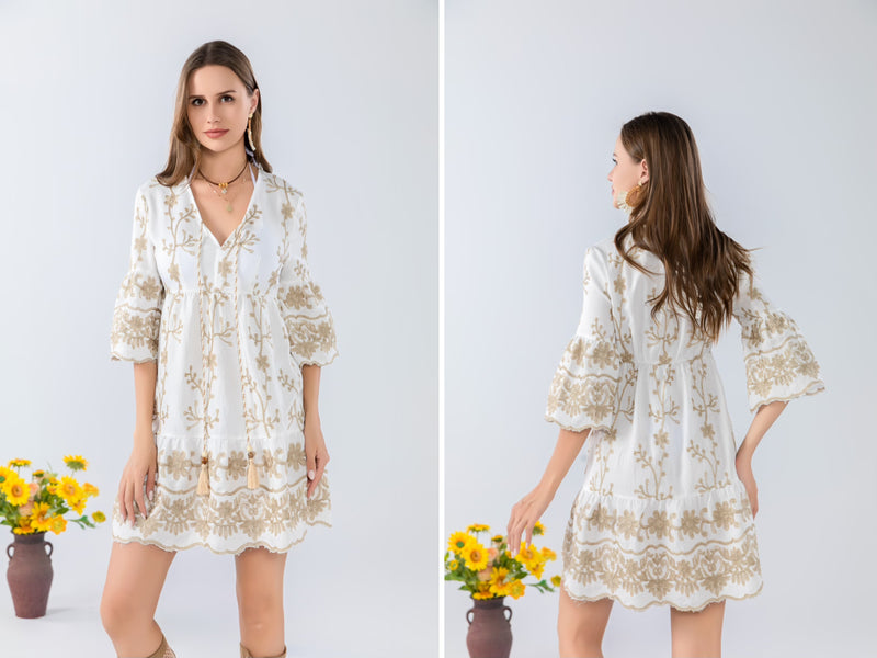 Boho Embroidered Tunic DressSHW2511